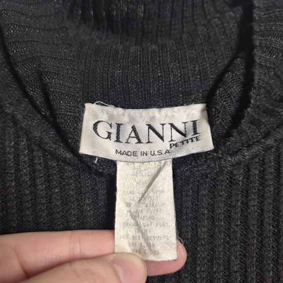 GIANNI VERSACE Ribbed Knit Shortsleeve Whimsigoth Vintage 90s Turtleneck Top L - Picture 7 of 9